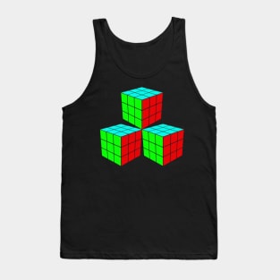 Three Rubik Cubes in a Triangle - Green, Light Blue and Red Tank Top